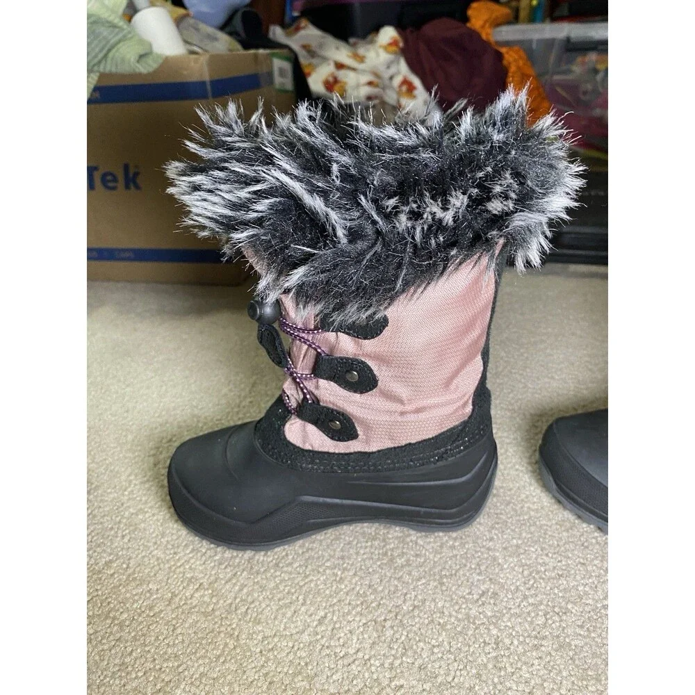 Kamik Kids Pink Black Waterproof Winter Snow Boots Faux Fur Trim Size 11